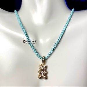 Gummy Bear Blue Necklace 18k Gold Plated 16" Enamel Chain fun jewelry girl women